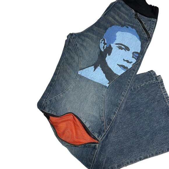 Vintage 90's Hand Painted Face Wide Leg Jeans - Picture 5 of 9